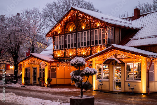 Decorated streets for the New Year and Christmas in Zelenogradsk at the Baltic sea.
