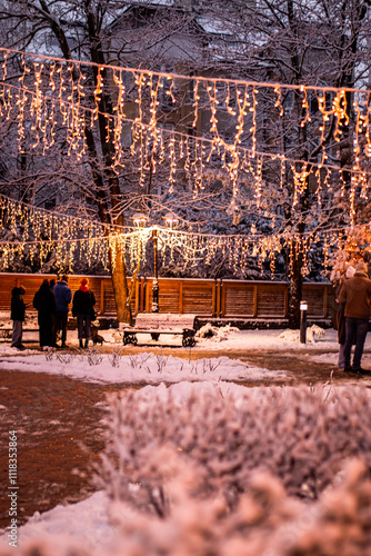 Decorated streets for the New Year and Christmas in Zelenogradsk at the Baltic sea.