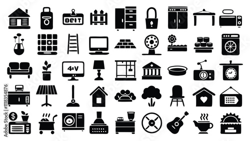 Home and Interior Design related icon editable stroke outline  set of different types small icons isolated on white background flat vector illustration