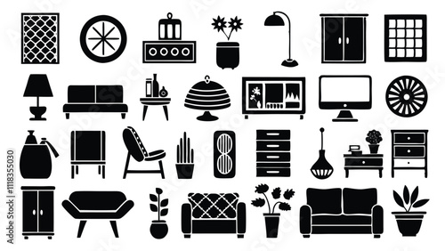 Home and Interior Design related icon editable stroke outline  set of different types small icons isolated on white background flat vector illustration