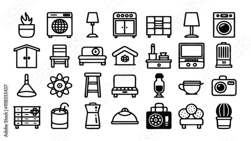 Home and Interior Design related icon editable stroke outline  set of different types small icons isolated on white background flat vector illustration