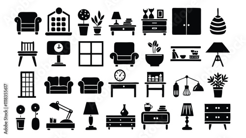 Home and Interior Design related icon editable stroke outline  set of different types small icons isolated on white background flat vector illustration