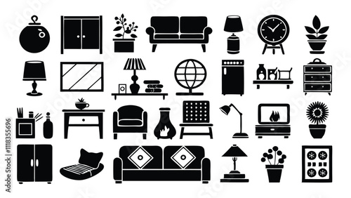 Home and Interior Design related icon editable stroke outline  set of different types small icons isolated on white background flat vector illustration
