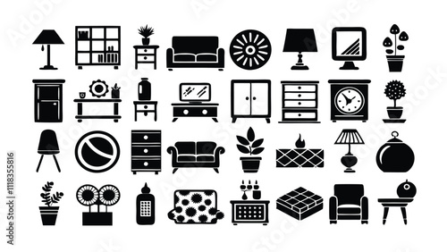 Home and Interior Design related icon editable stroke outline  set of different types small icons isolated on white background flat vector illustration