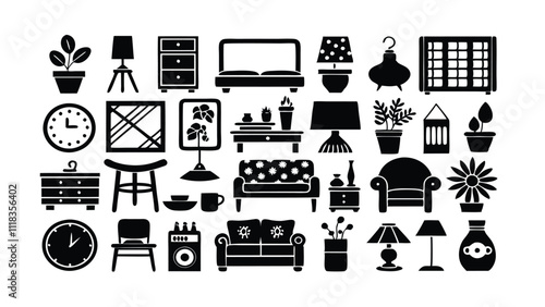 Home and Interior Design related icon editable stroke outline  set of different types small icons isolated on white background flat vector illustration