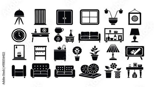 Home and Interior Design related icon editable stroke outline  set of different types small icons isolated on white background flat vector illustration