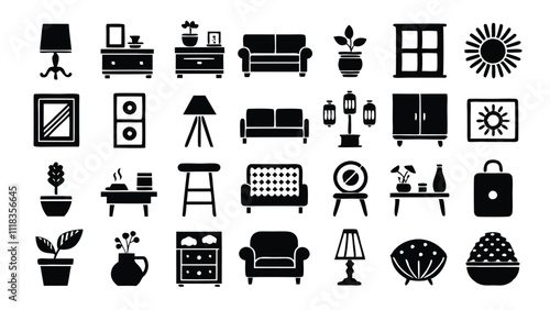 Home and Interior Design related icon editable stroke outline  set of different types small icons isolated on white background flat vector illustration