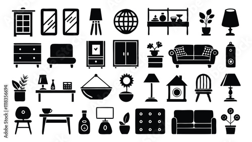 Home and Interior Design related icon editable stroke outline  set of different types small icons isolated on white background flat vector illustration