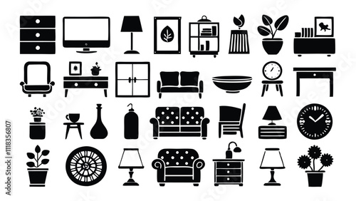 Home and Interior Design related icon editable stroke outline  set of different types small icons isolated on white background flat vector illustration