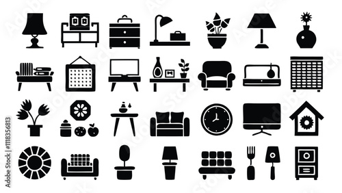 Home and Interior Design related icon editable stroke outline  set of different types small icons isolated on white background flat vector illustration