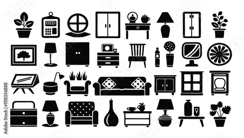 Home and Interior Design related icon editable stroke outline  set of different types small icons isolated on white background flat vector illustration