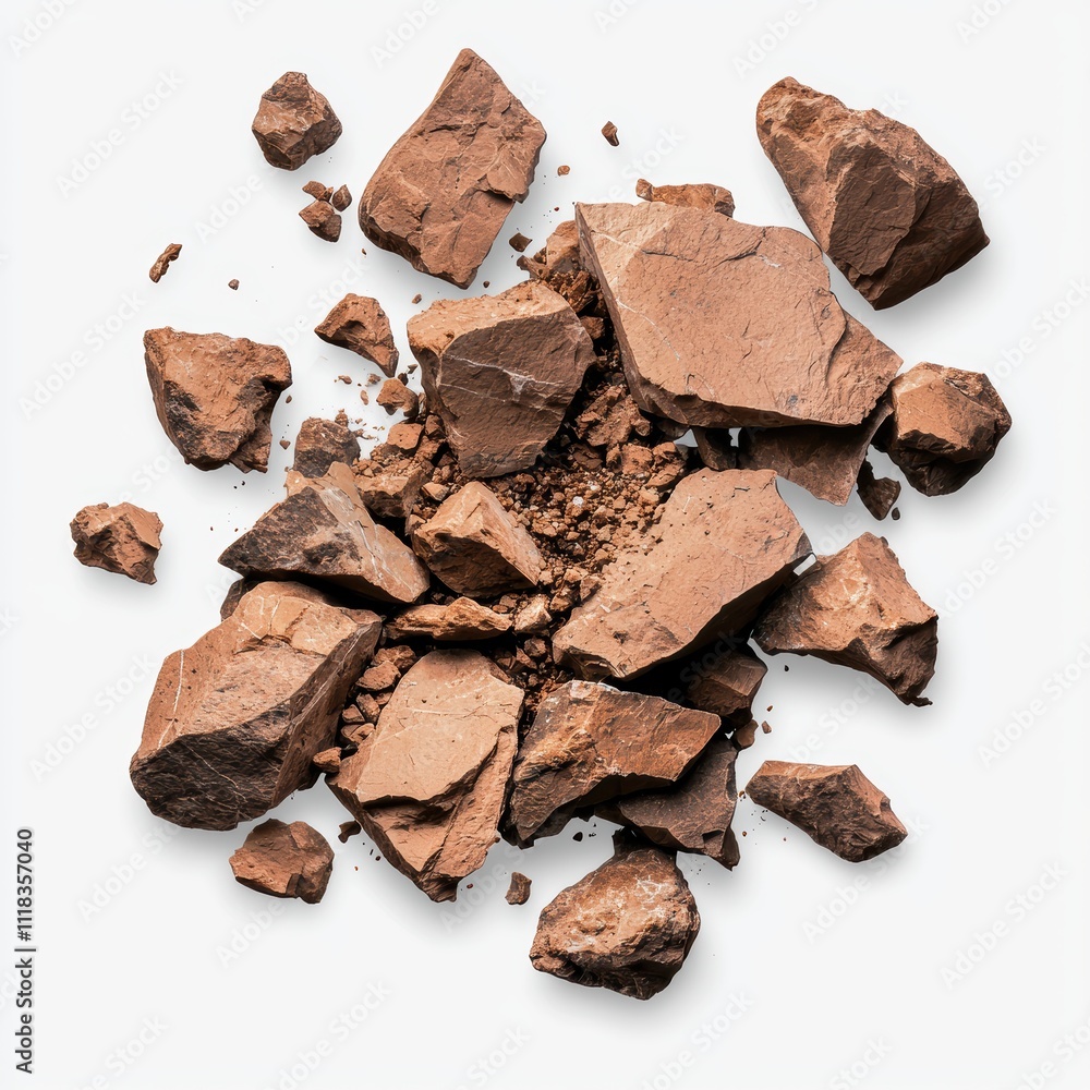 A pile of rocks with a few pieces of brown powder scattered on top A pile of rocks with a few pieces of brown powder scattered on top