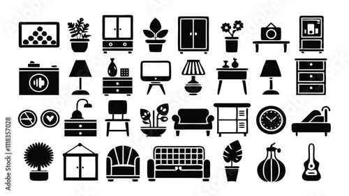 Home and Interior Design related icon editable stroke outline  set of different types small icons isolated on white background flat vector illustration