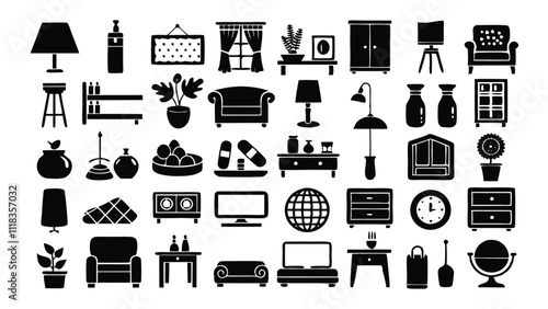 Home and Interior Design related icon editable stroke outline  set of different types small icons isolated on white background flat vector illustration