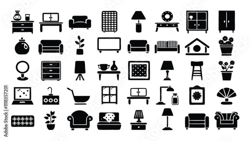 Home and Interior Design related icon editable stroke outline  set of different types small icons isolated on white background flat vector illustration