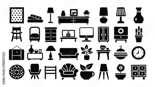 Home and Interior Design related icon editable stroke outline  set of different types small icons isolated on white background flat vector illustration