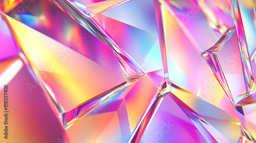 Polygon 3d wall background with glass modern surface. refractive 3d render. Prism. Illustration