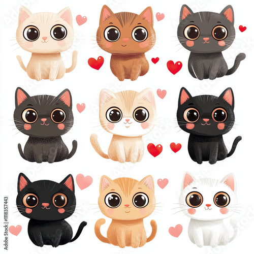 Wallpaper Mural Nine Cute Cats with Big Eyes and Heart Accents Torontodigital.ca