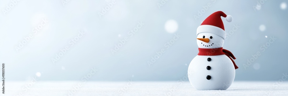 Fototapeta premium Funny snowman in winter scene with space for festive text and celebration