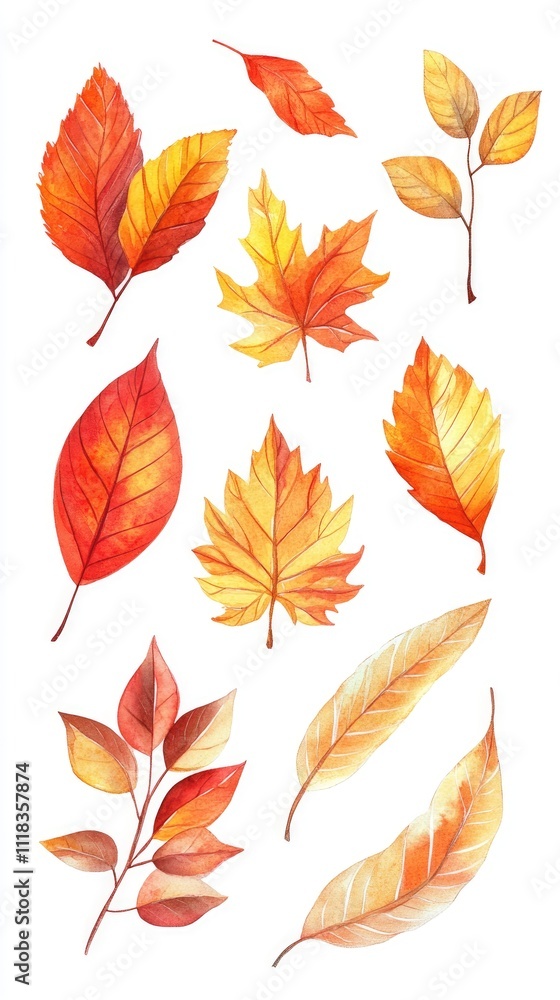 Fototapeta premium Watercolor Autumn Leaves Collection Botanical Illustration