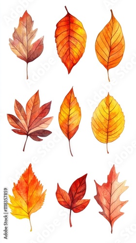 Watercolor Painting of Autumn Leaves Collection