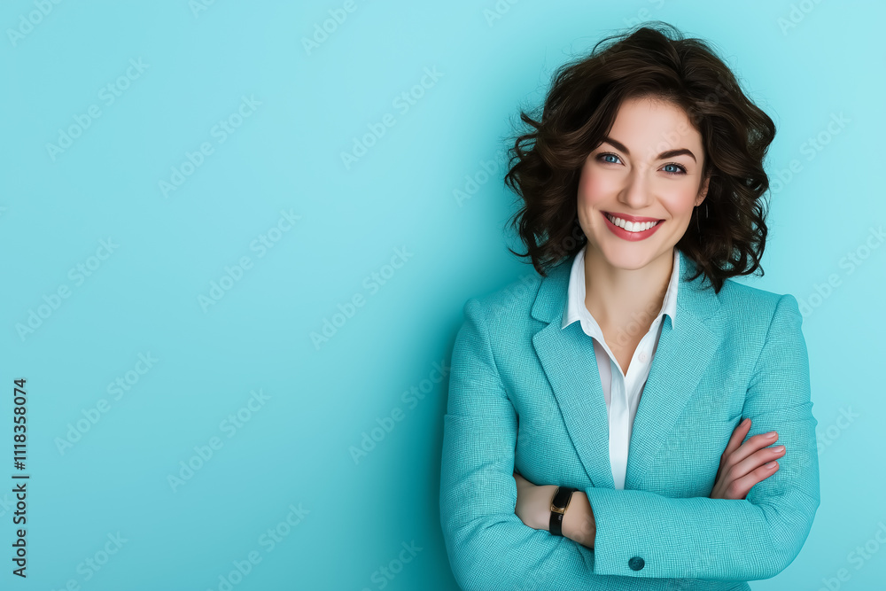 Confident and Stylish Business Woman in Trendy Suit with Warm Smile and Piercing Blue Eyes Confident and Stylish Business Woman in Trendy Suit with Warm Smile and Piercing Blue Eyes