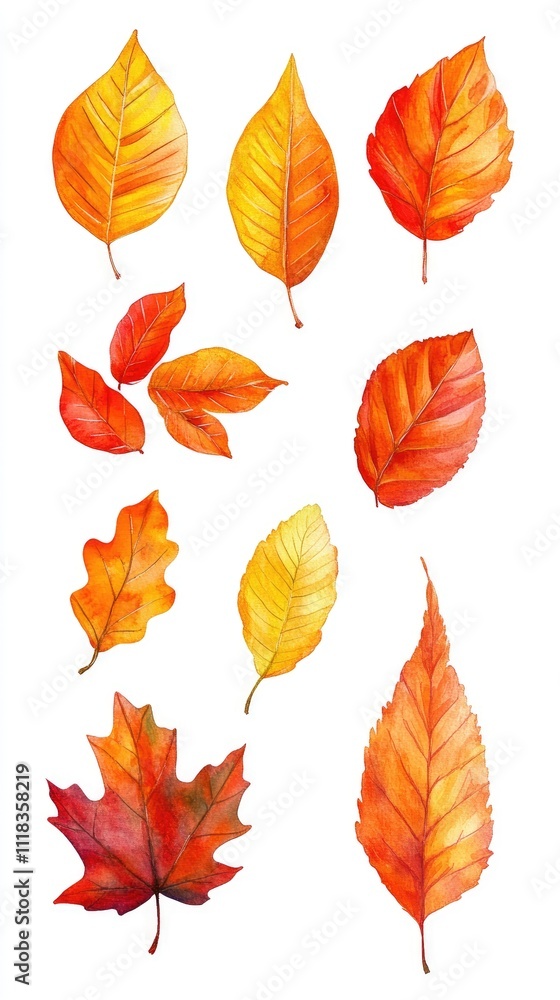 Obraz premium Watercolor Painting of Autumn Leaves Collection