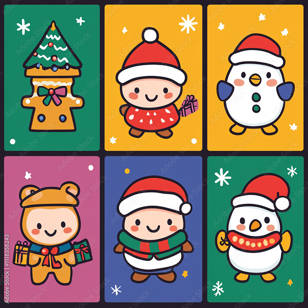 Set of Christmas icons in form of grids made with generative AI Set of Christmas icons in form of grids made with generative AI