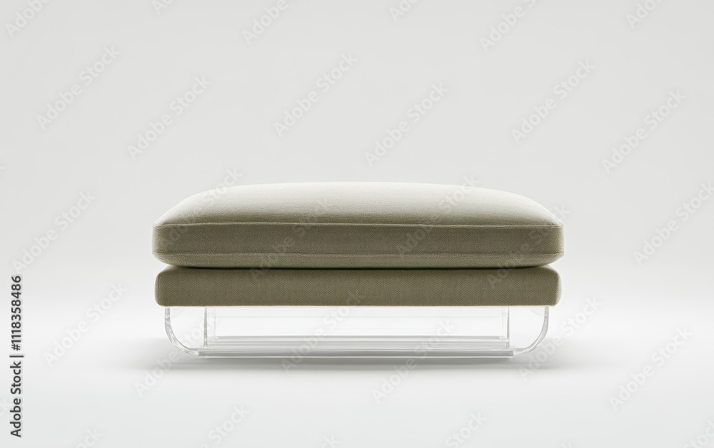A tan and white ottoman with a clear base A tan and white ottoman with a clear base
