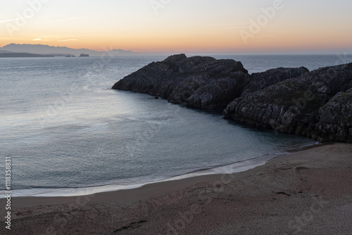 Sunset on Somocuevas Beach. Broken Coast. Liencres, Cantabria. Broken oast