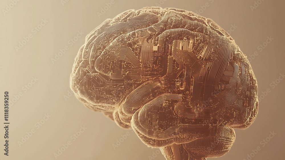Abstract 3D rendering of a human brain with internal circuitry. Abstract 3D rendering of a human brain with internal circuitry.