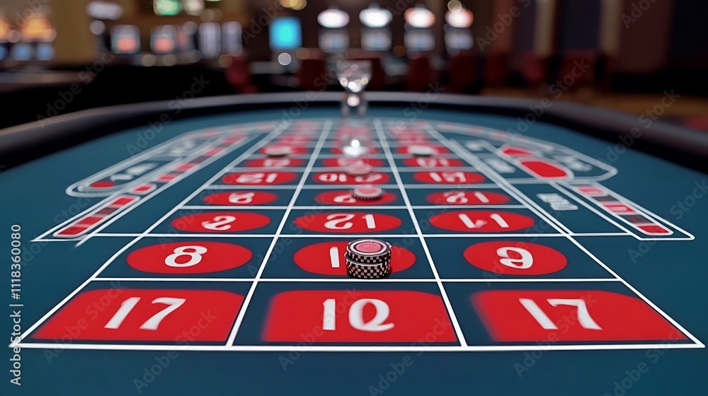 Roulette table in a casino with chips and ball. Roulette table in a casino with chips and ball.