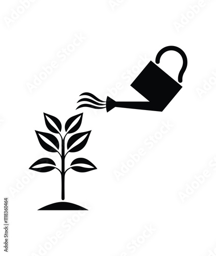 Watering can pouring water icon vector silhouette on white background