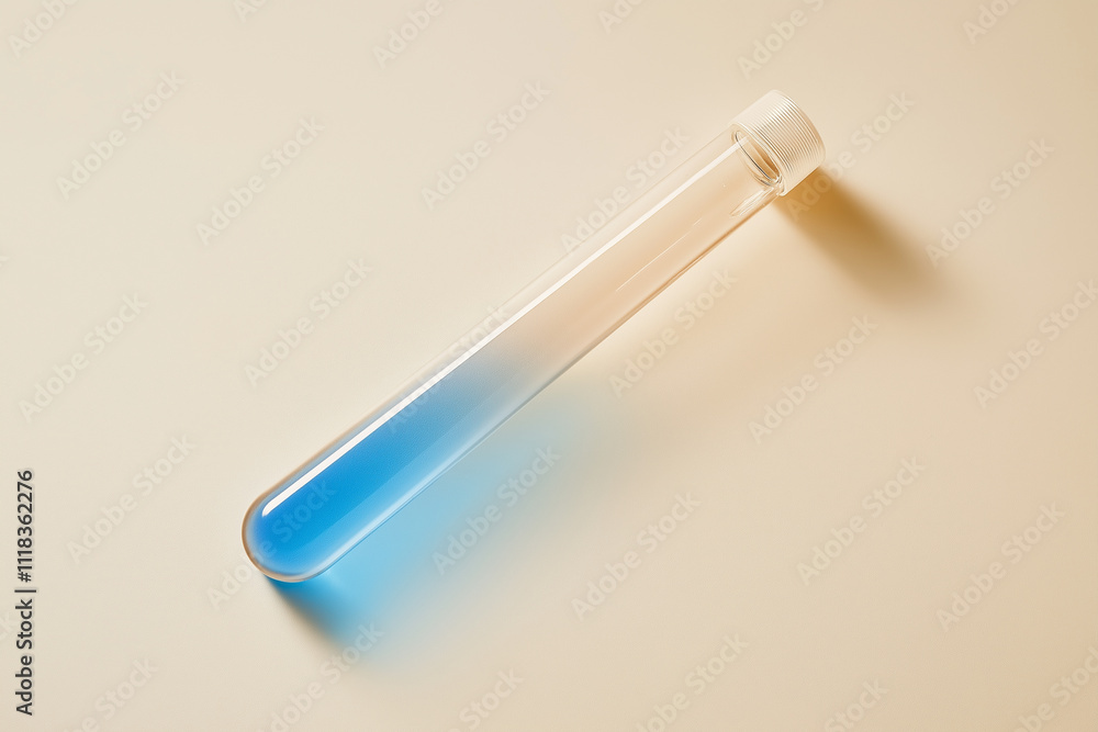 A test tube filled with a blue liquid rests on a neutral background, illustrating a scientific or experimental context. A test tube filled with a blue liquid rests on a neutral background, illustrating a scientific or experimental context.