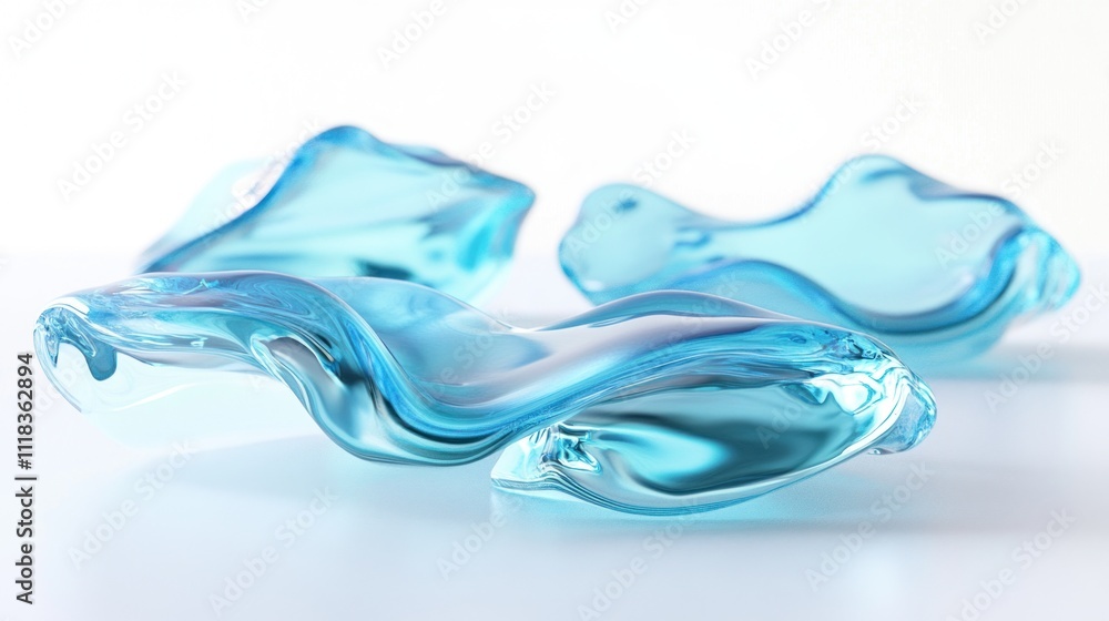 Abstract shapes of translucent light blue liquid, glossy surface, isolated on white background. Abstract shapes of translucent light blue liquid, glossy surface, isolated on white background.