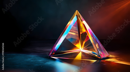 Colorful glass prism triangle light dispersion in dark background, ai. Prism. Illustration