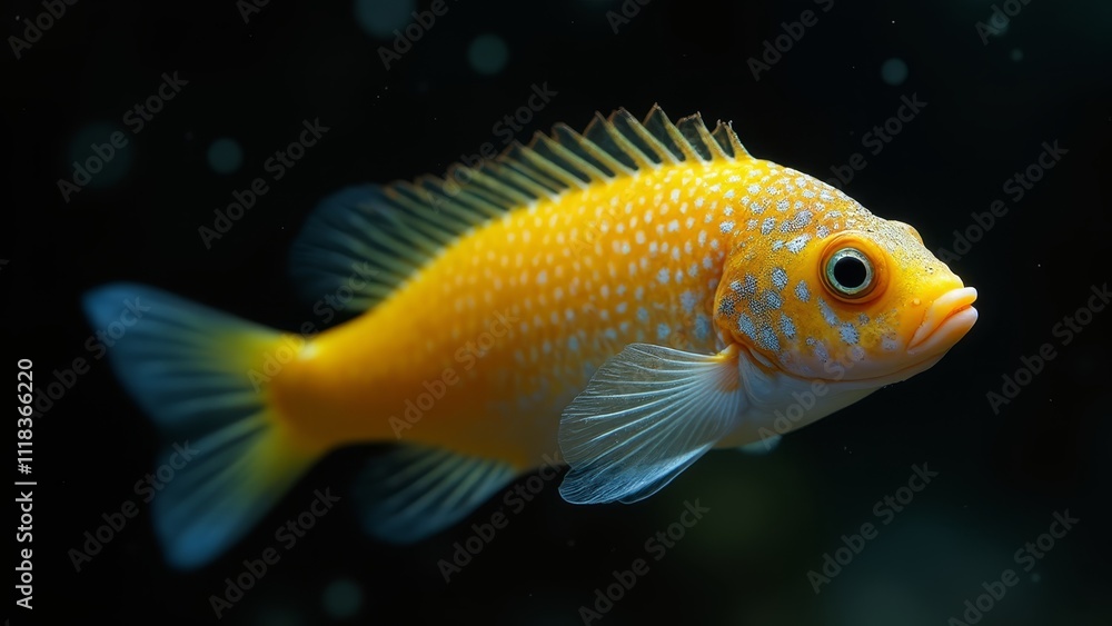 A yellow and white fish swimming in the water A yellow and white fish swimming in the water