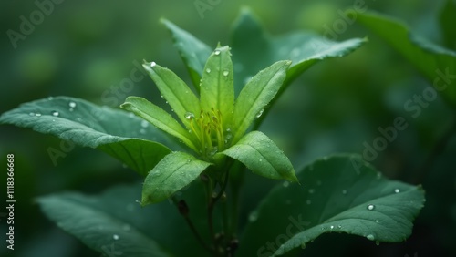 A green flower with water droplets on it