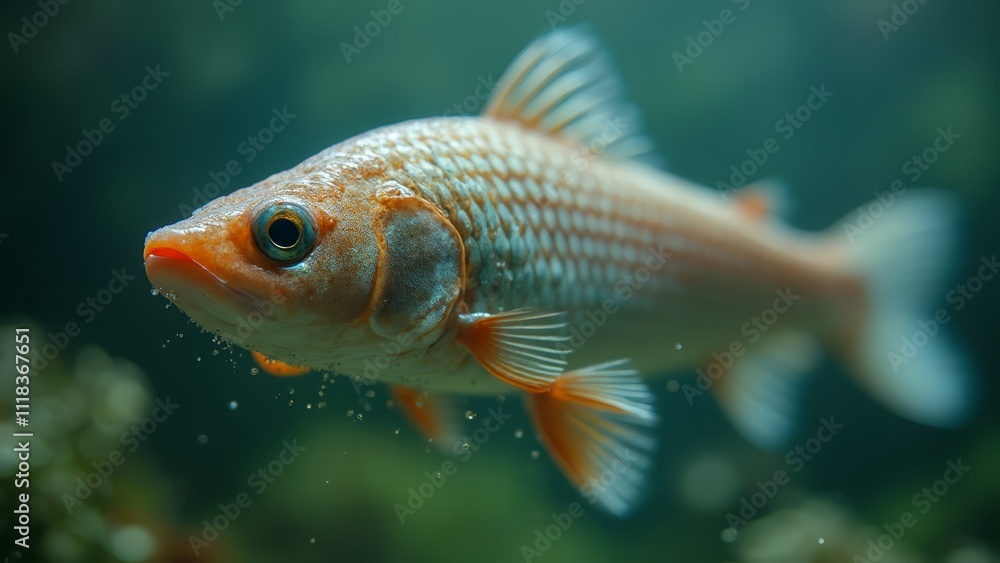 A close up of a fish swimming in an aquarium A close up of a fish swimming in an aquarium