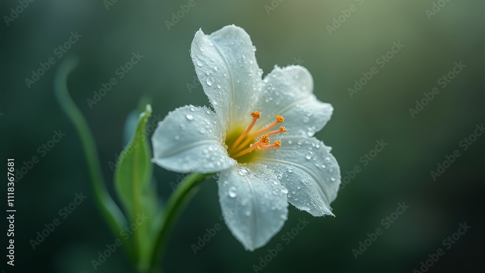 A white flower with water droplets on it A white flower with water droplets on it