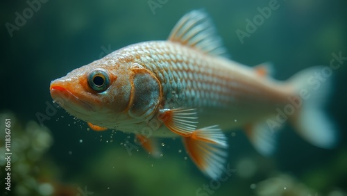 A close up of a fish swimming in an aquarium