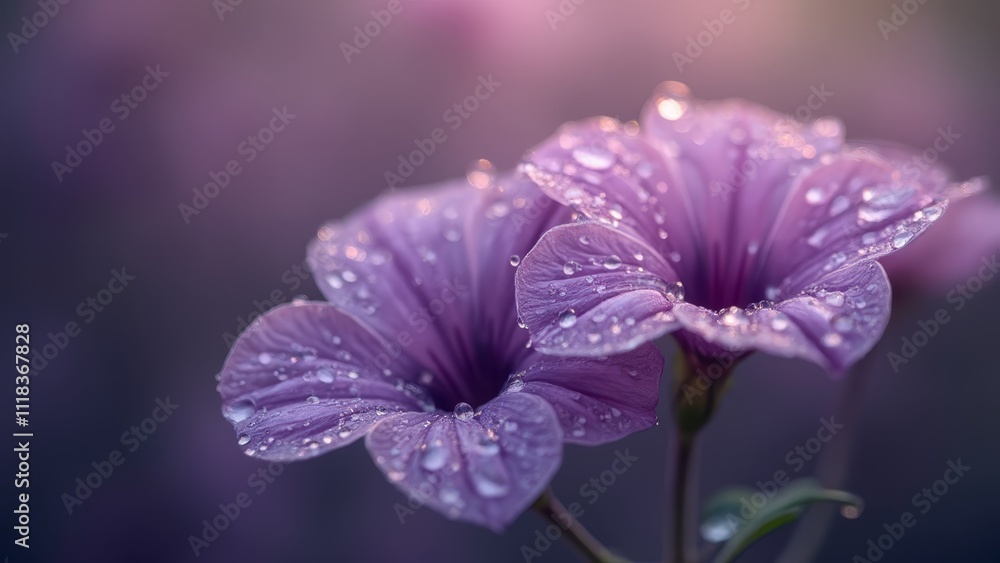 A purple flower with water droplets on it A purple flower with water droplets on it