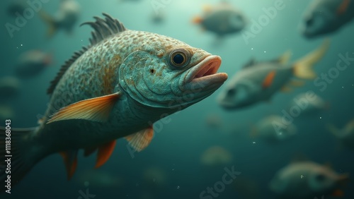 A large group of fish swimming in the ocean