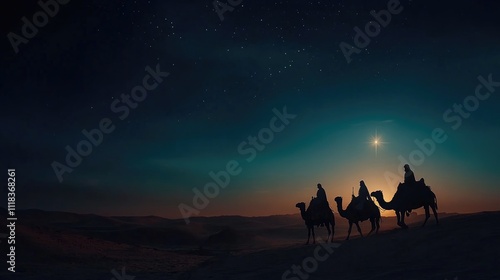 Three Wise Men Journey Under Starlit Night Sky