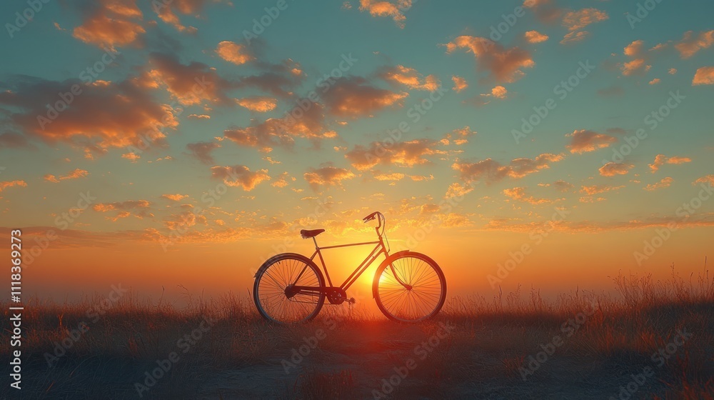 Fototapeta premium Sunset silhouette of a bicycle on a hill.