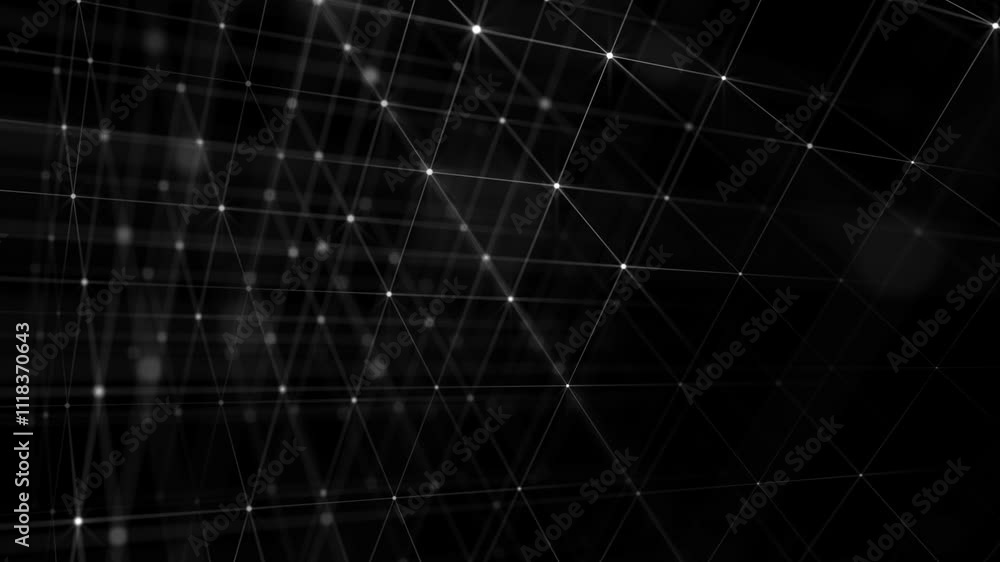 Black and white cubic grid of digital data nodes and flashing information streams. Full HD and looping computer network data connections technology background. Black and white cubic grid of digital data nodes and flashing information streams. Full HD and looping computer network data connections technology background.