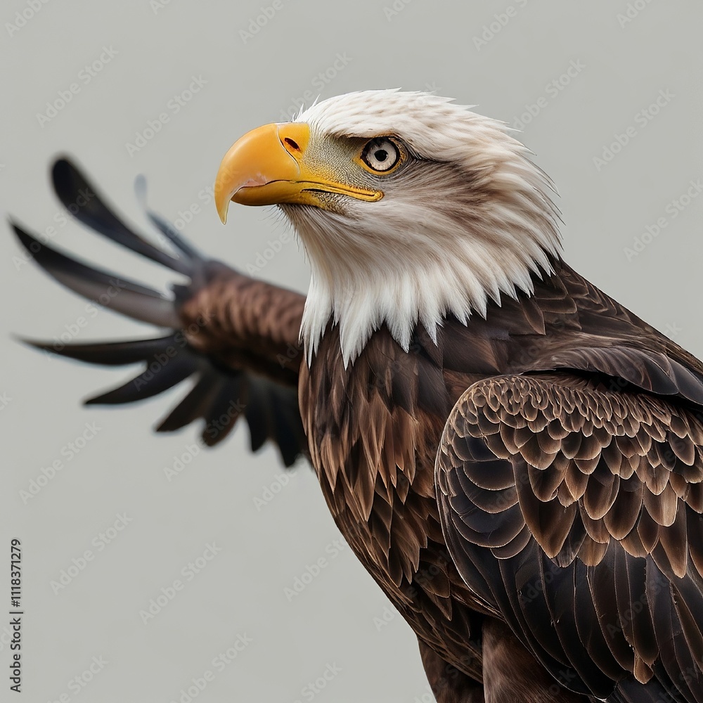 Сlose up bald eagle in flight isolated on white background. AI generated. Сlose up bald eagle in flight isolated on white background. AI generated.