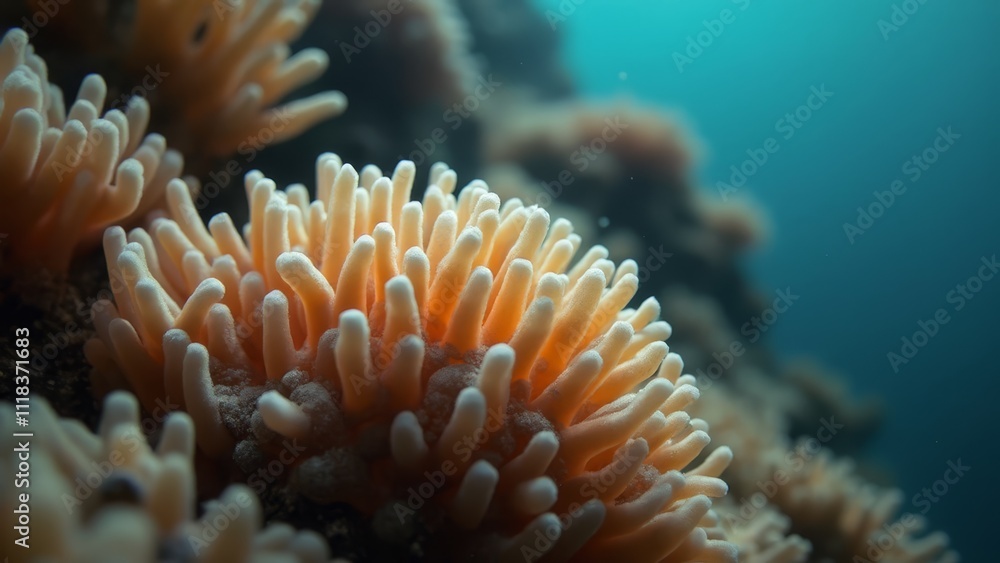 Anemonic sea anemone on a coral reef in the ocean Anemonic sea anemone on a coral reef in the ocean