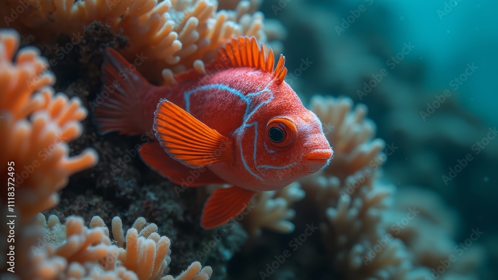 A red fish sitting on top of a coral reef A red fish sitting on top of a coral reef
