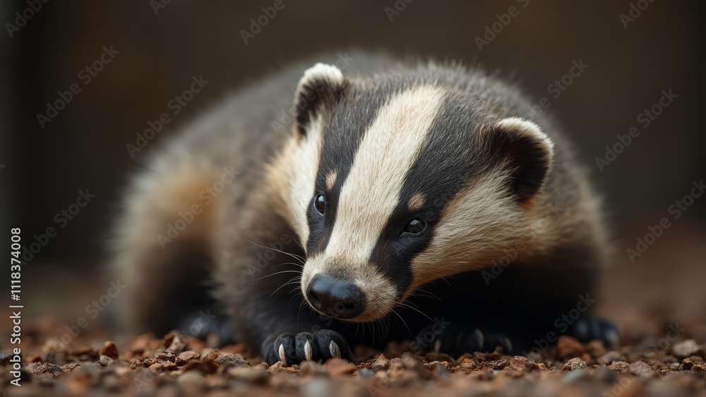 A close up of a badger on the ground A close up of a badger on the ground